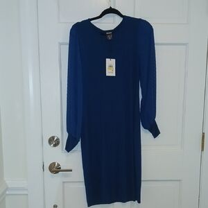 DKNY Elegant Long Sleeve Dress in Rich Blue